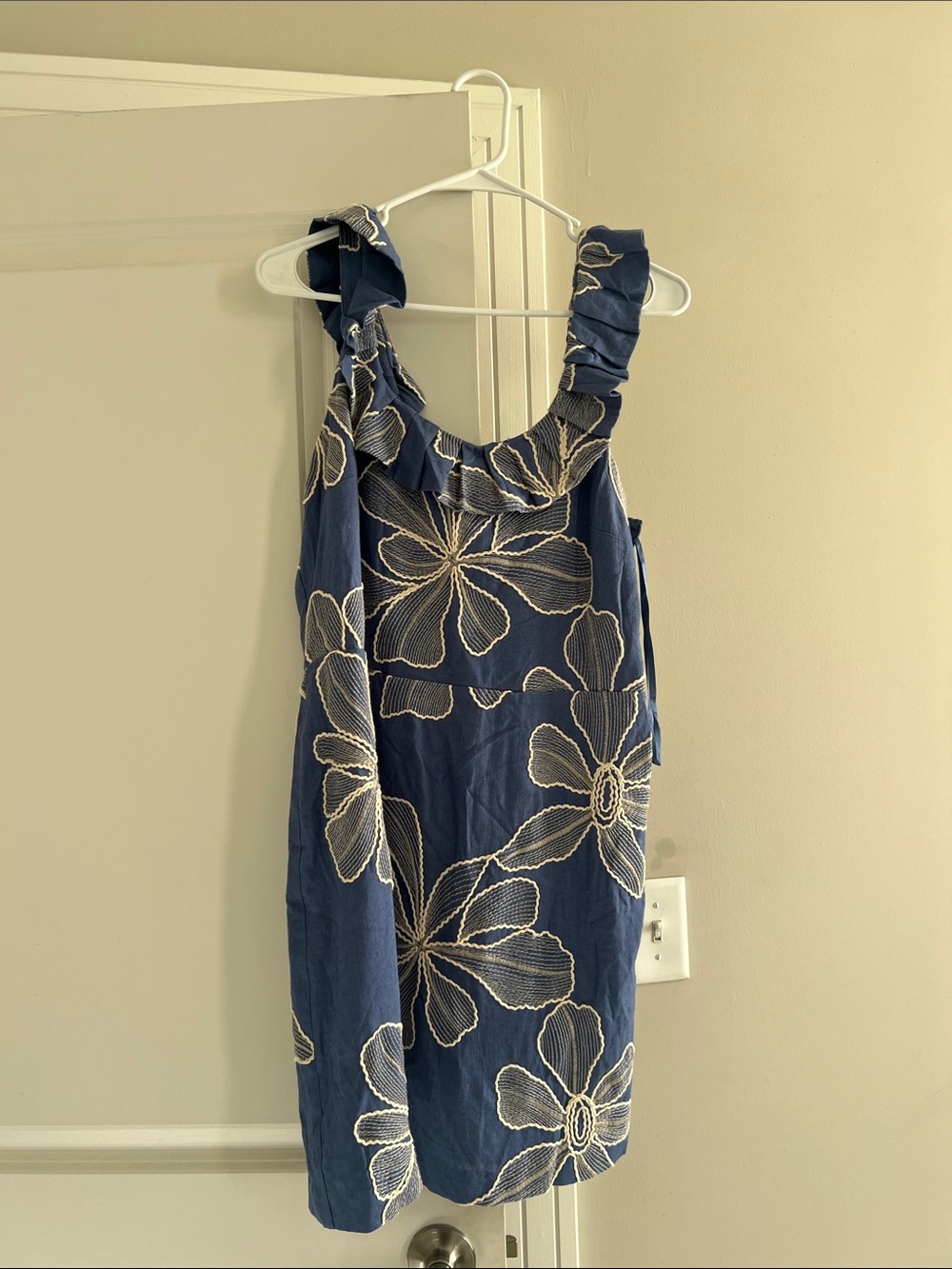LOFT Navy Floral Ruffle-Shoulder Sundress